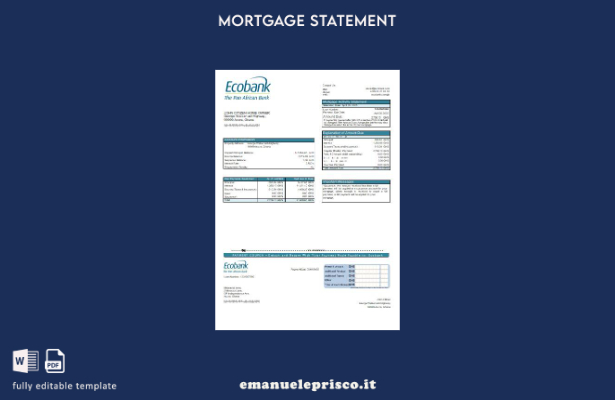 modello di estratto conto mutuo bancario Ghana Ecobank in stile verificato